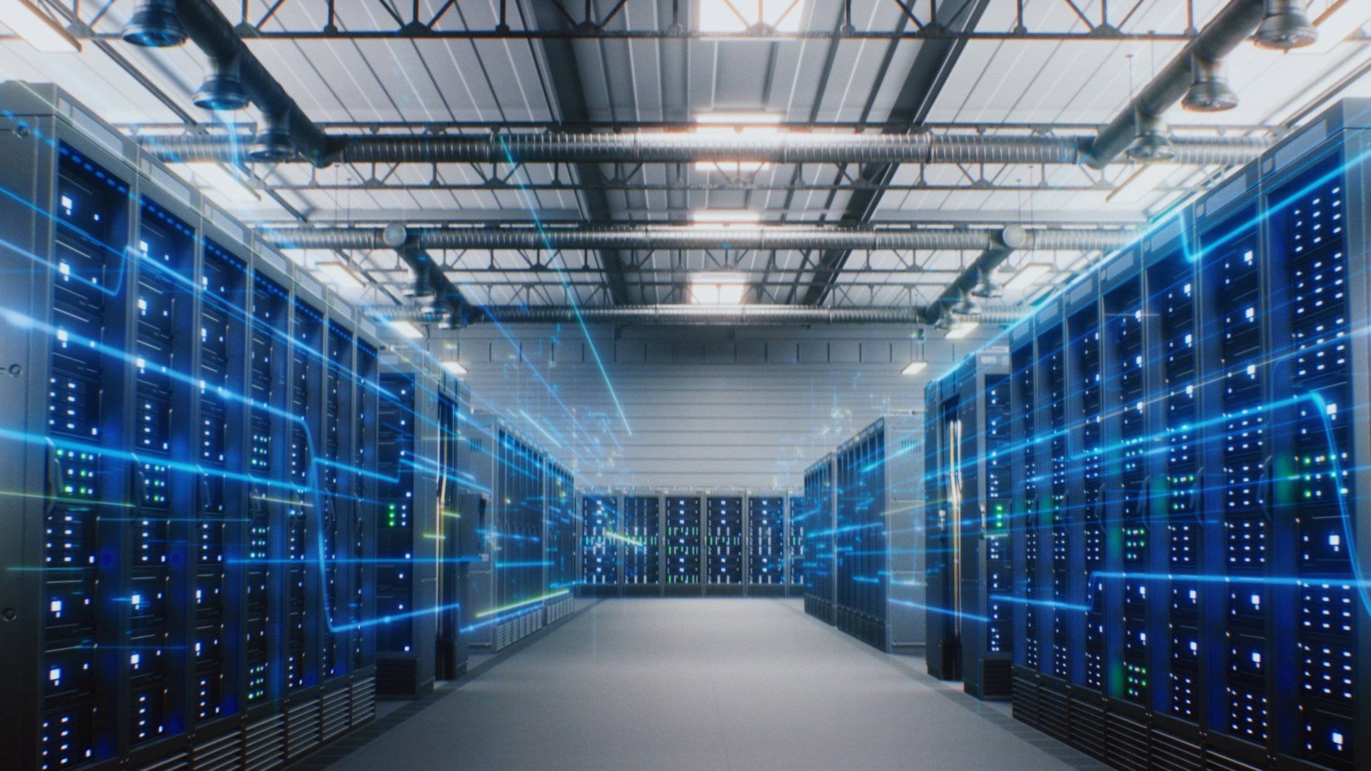 Modern Data Technology Center with Server Racks