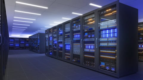 AI processing server room with storage and processor cooling systems