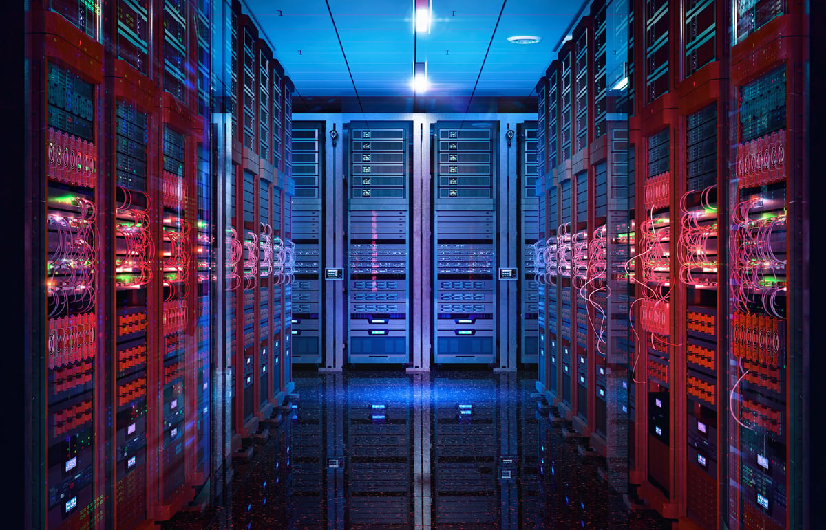 Data center server racks. IT modern hardware server room