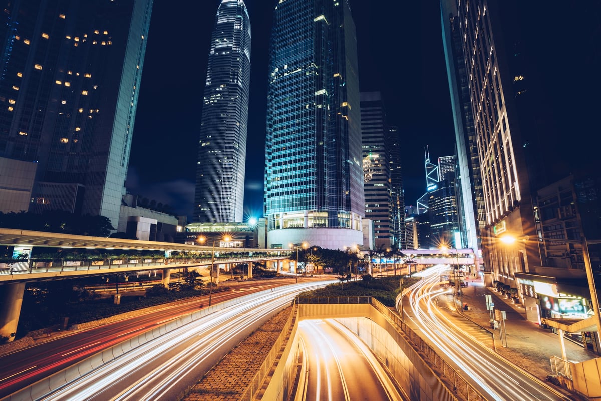 Night busy traffic in Hong Kong downtown city