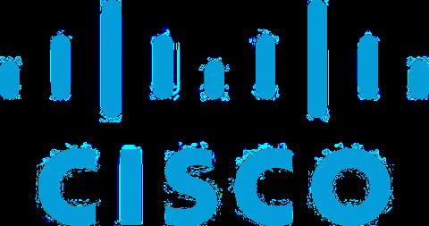 Cisco logo in bright cyan blue with stylized vertical bars above the company name